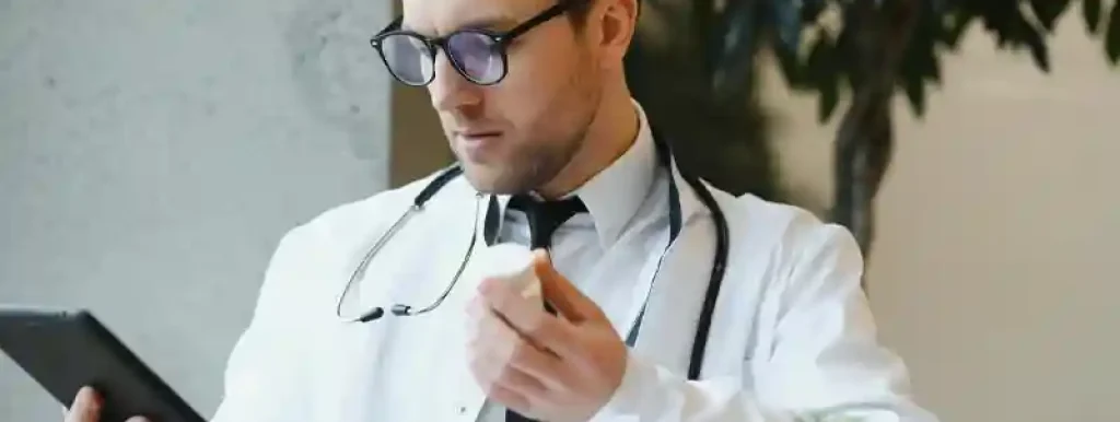 medico-analisando-seus-relatiorios-em-um-tablet-sentado-com-papeis-em-sua-mesa medico-analisando-seus-relatiorios-em-um-tablet-sentado-com-papeis-em-sua-mesa