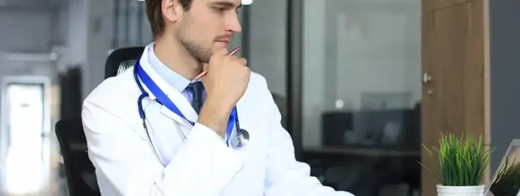medico-olhando-para-seu-computador-e-analisando-documentos medico-olhando-para-seu-computador-e-analisando-documentos